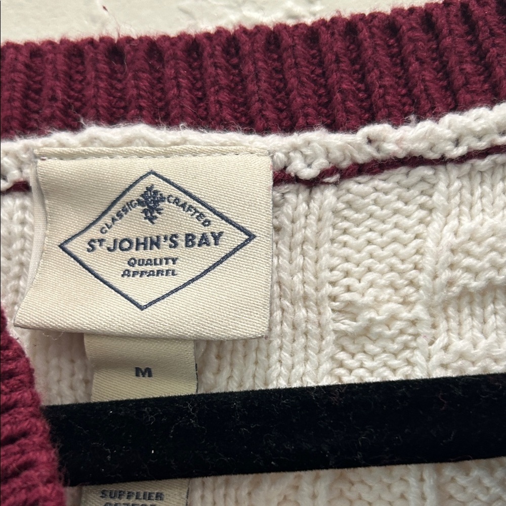 St. John's Bay V-Neck Sweater in White, Purple, and Brown - Picture 2 of 3